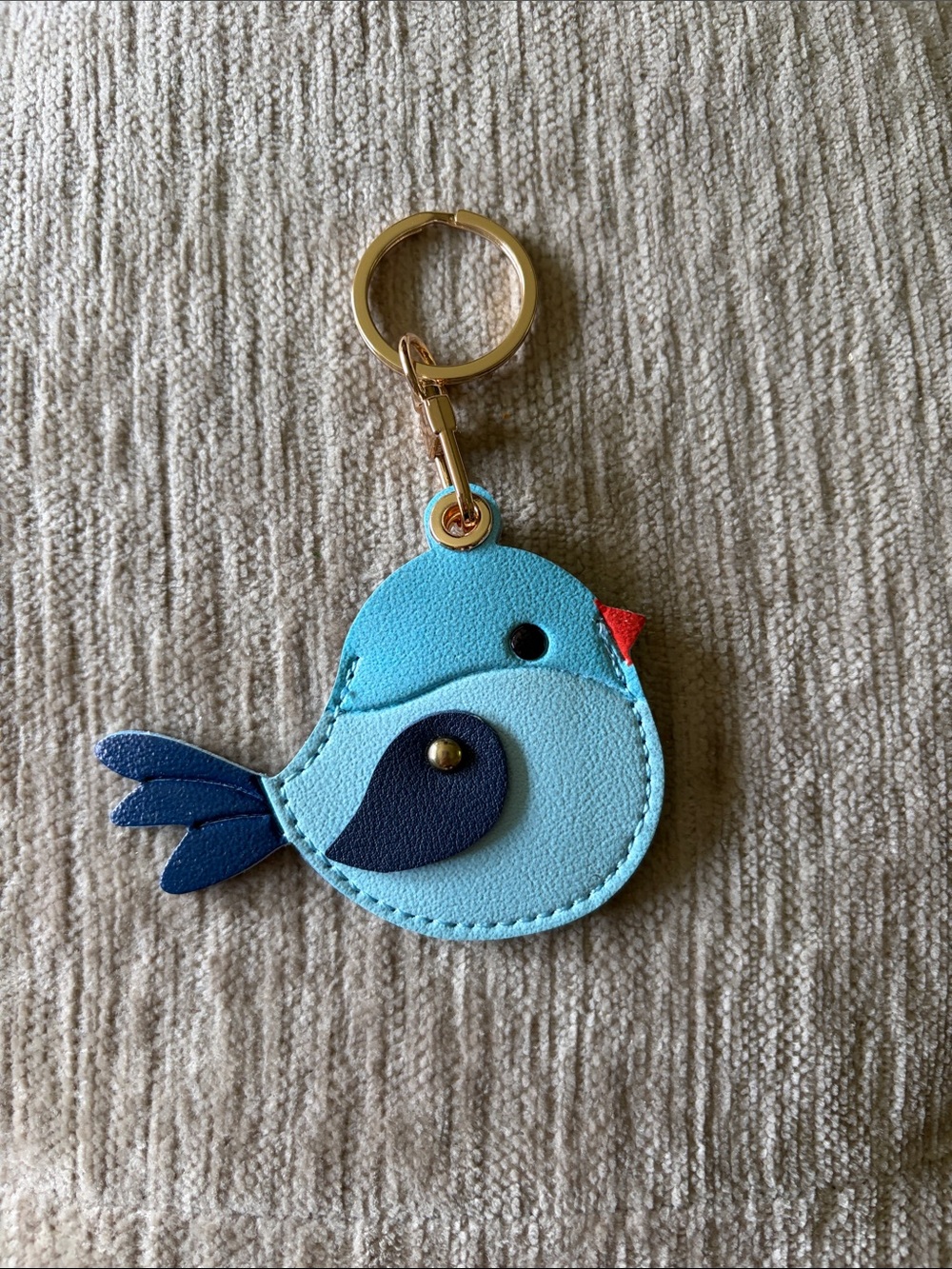 NEW Blue Bird Keychain Bag Charm Luggage Tag Faux Leather